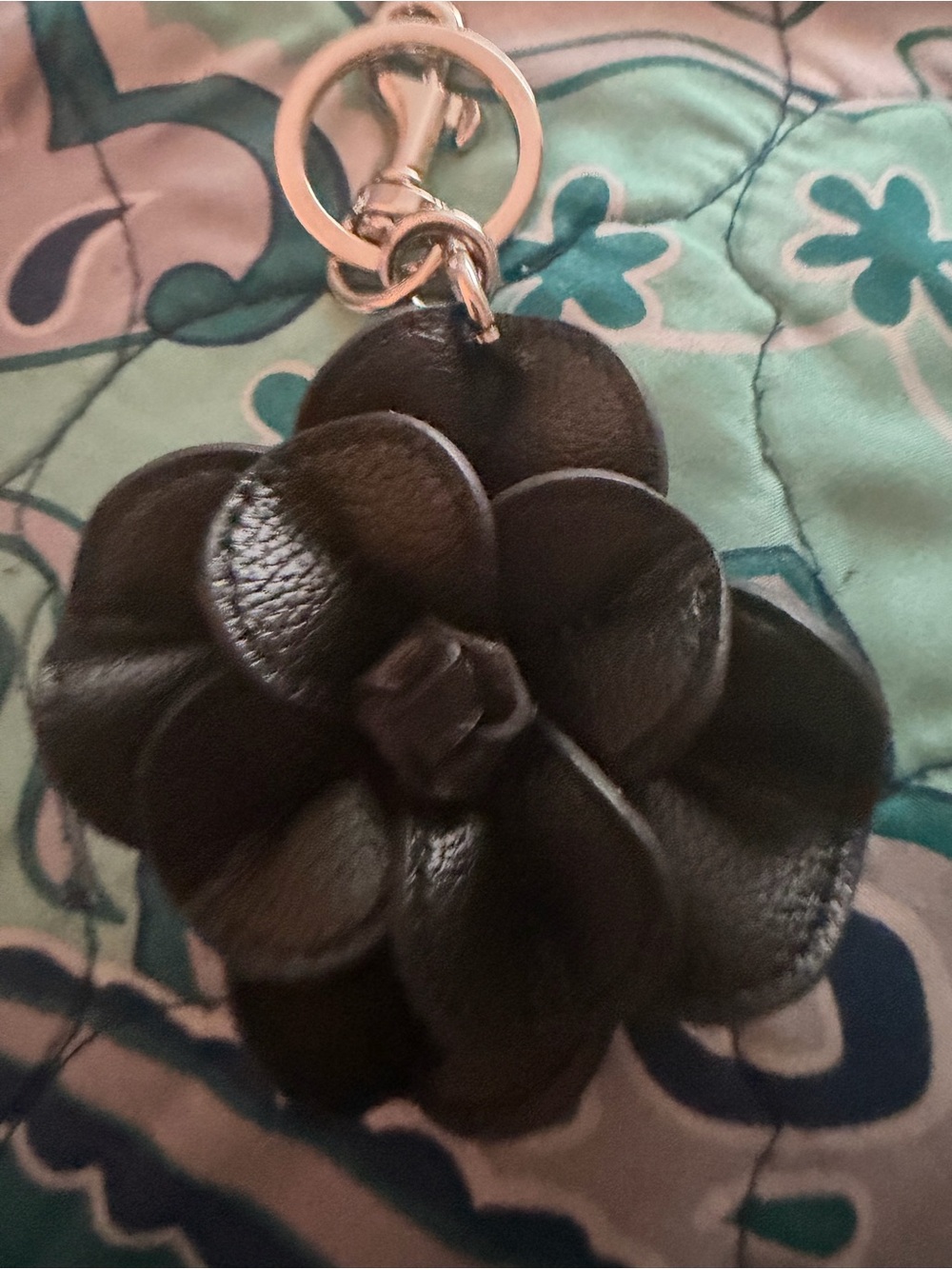 Black Leather Flower Keychain or Bag Accessory